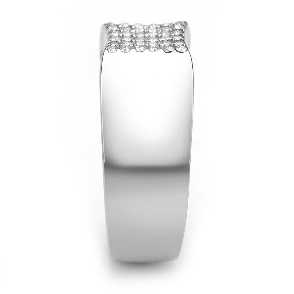 DA345 - No Plating Stainless Steel Ring with AAA Grade CZ in Clear-3