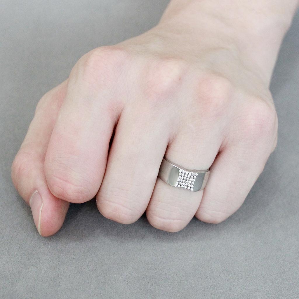 DA345 - No Plating Stainless Steel Ring with AAA Grade CZ in Clear-4