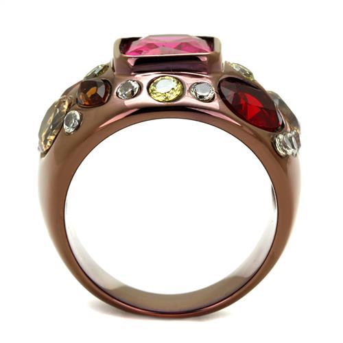 TK1790LC - IP Coffee light Stainless Steel Ring with AAA Grade CZ in Ruby-2