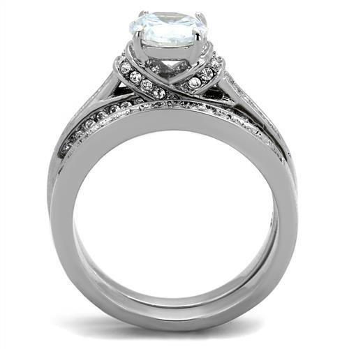TK1919 - High polished (no plating) Stainless Steel Ring with AAA Grade CZ in Clear-2