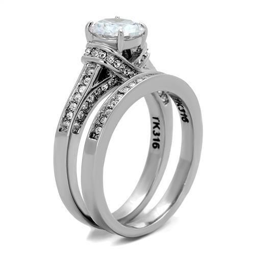 TK1919 - High polished (no plating) Stainless Steel Ring with AAA Grade CZ in Clear-3