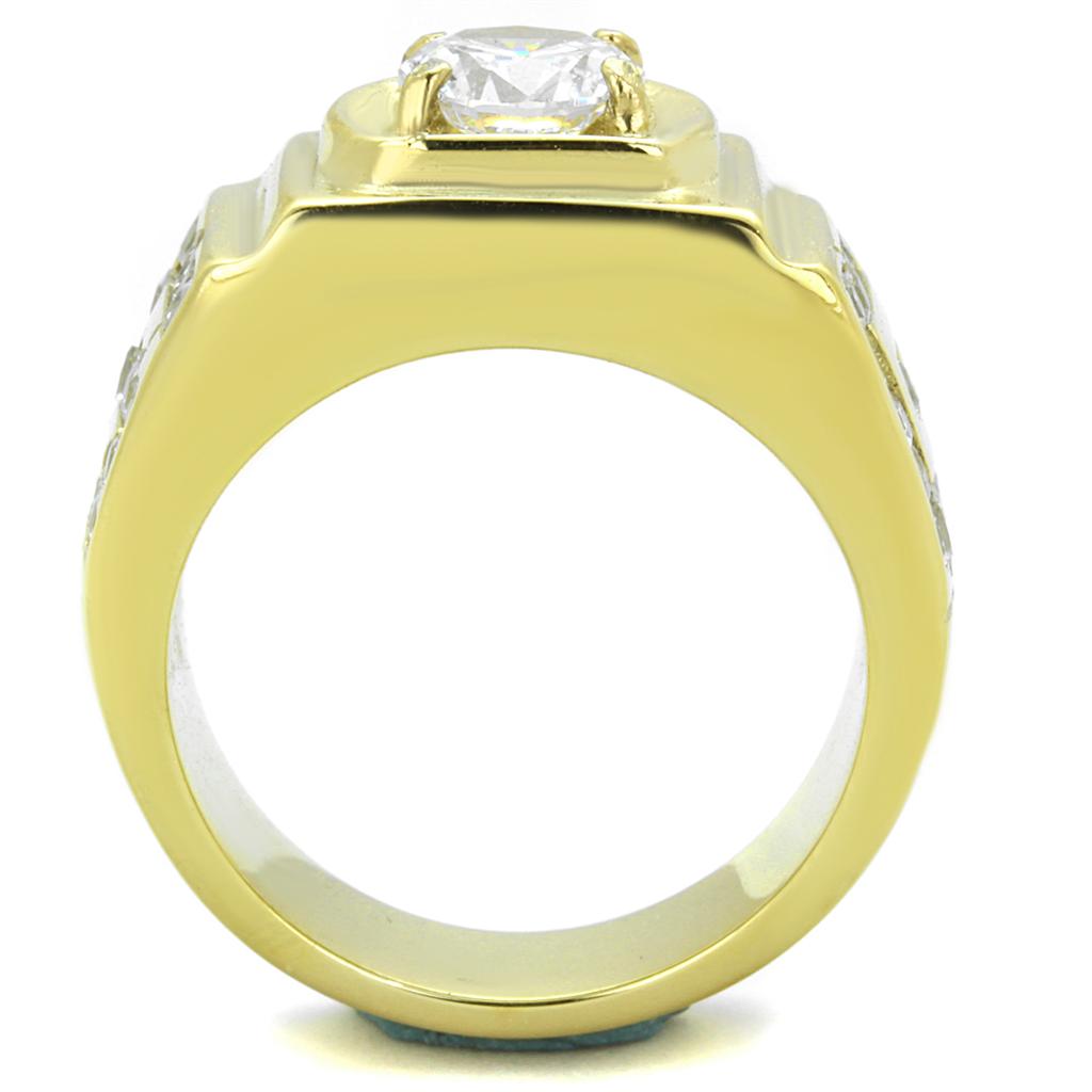 TK2045 - IP Gold(Ion Plating) Stainless Steel Ring with AAA Grade CZ in Clear-2