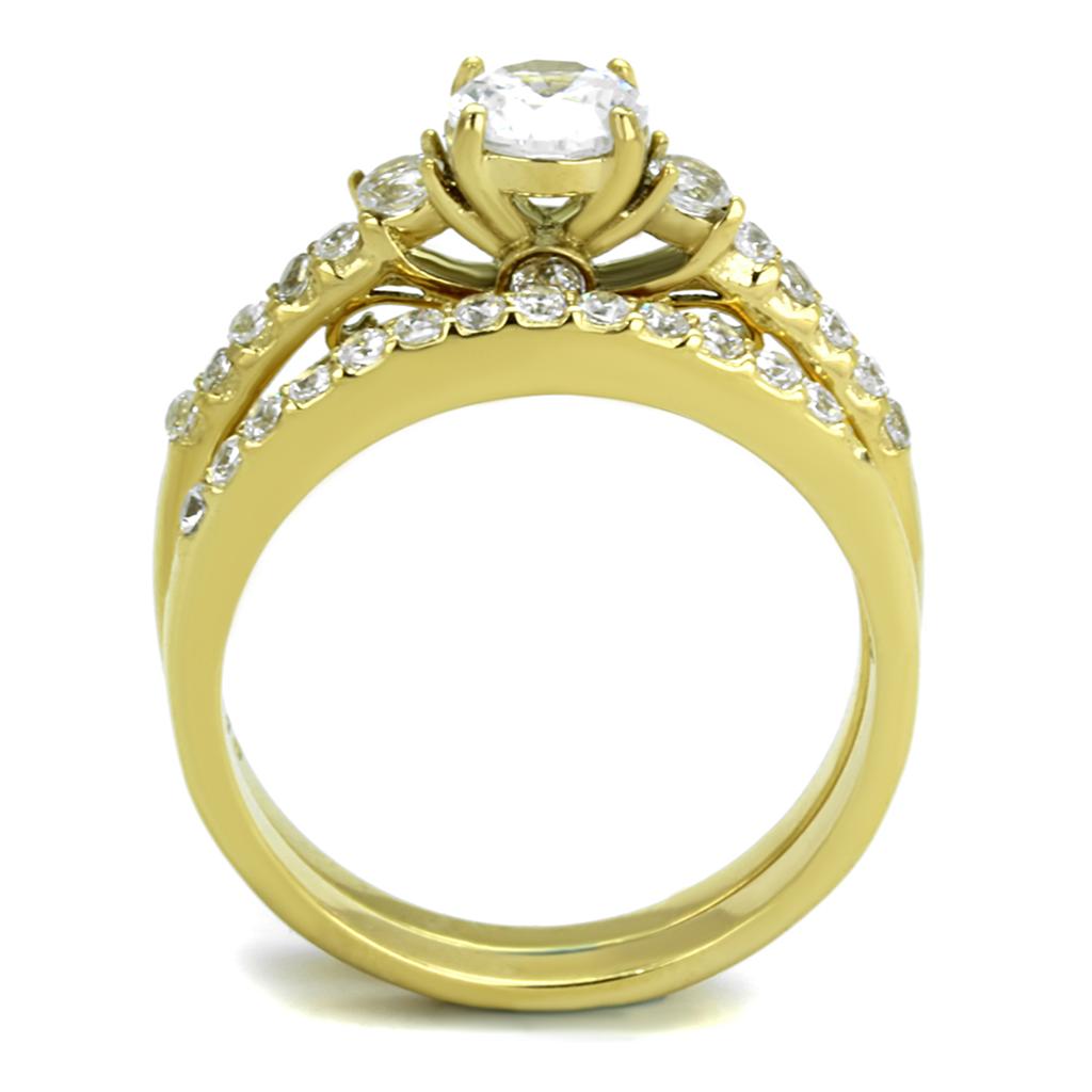 TK2133 - IP Gold(Ion Plating) Stainless Steel Ring with AAA Grade CZ in Clear-2