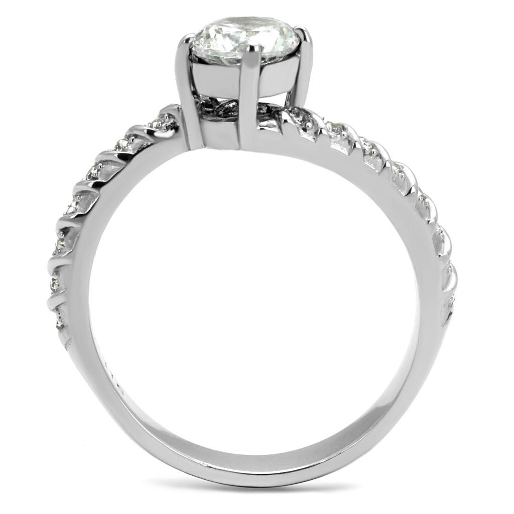 TK3094 - High polished (no plating) Stainless Steel Ring with AAA Grade CZ in Clear-2