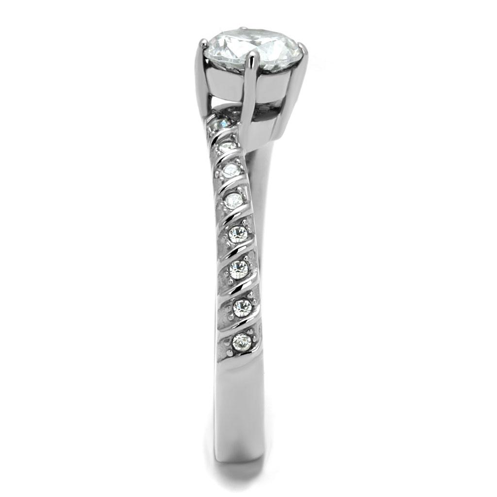 TK3094 - High polished (no plating) Stainless Steel Ring with AAA Grade CZ in Clear-3