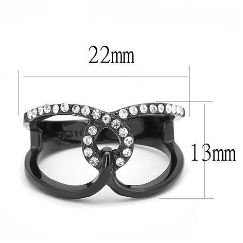 TK3166 - IP Black(Ion Plating) Stainless Steel Ring with Top Grade Crystal in Clear-1