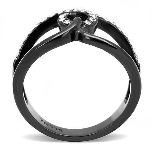 TK3166 - IP Black(Ion Plating) Stainless Steel Ring with Top Grade Crystal in Clear-2