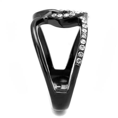TK3166 - IP Black(Ion Plating) Stainless Steel Ring with Top Grade Crystal in Clear-3