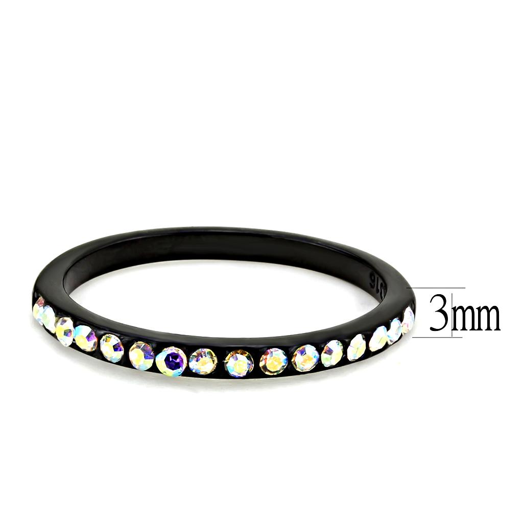 TK3556 - IP Black(Ion Plating) Stainless Steel Ring with Top Grade Crystal in Aurora Borealis (Rainbow Effect)-1