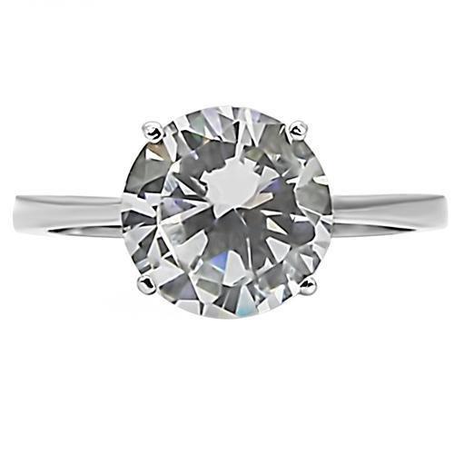 TK013 - High polished (no plating) Stainless Steel Ring with AAA Grade CZ in Clear-2