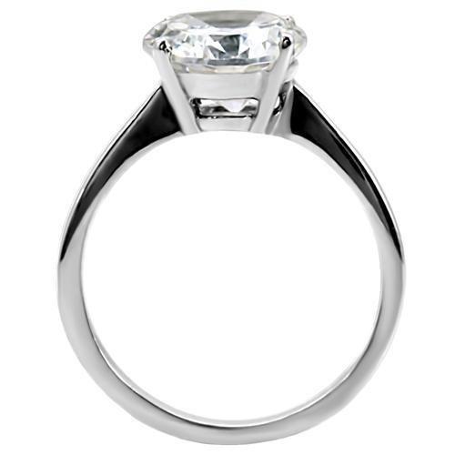 TK013 - High polished (no plating) Stainless Steel Ring with AAA Grade CZ in Clear-3