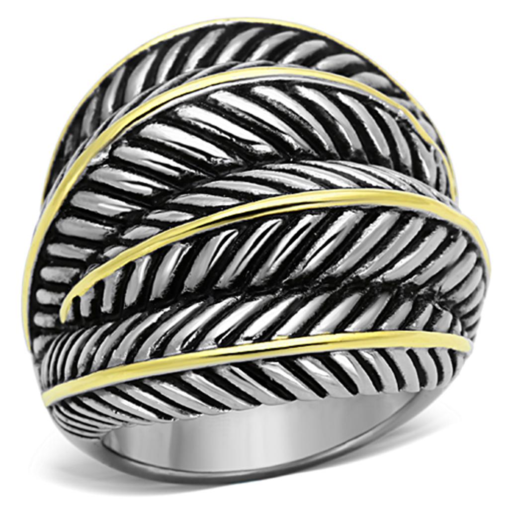 TK1209 - Two-Tone IP Gold (Ion Plating) Stainless Steel Ring with Epoxy in Jet-0