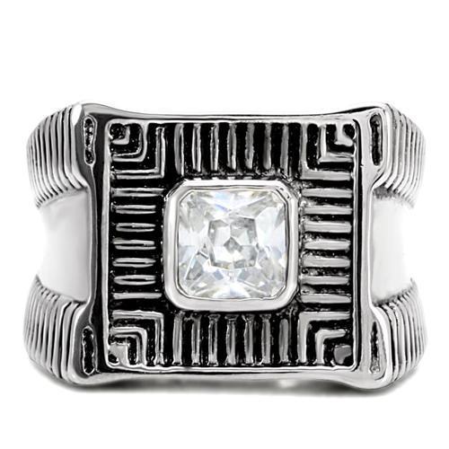 TK123 - High polished (no plating) Stainless Steel Ring with AAA Grade CZ in Clear-2