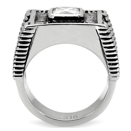 TK123 - High polished (no plating) Stainless Steel Ring with AAA Grade CZ in Clear-3