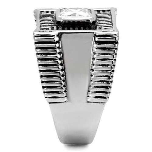 TK123 - High polished (no plating) Stainless Steel Ring with AAA Grade CZ in Clear-4