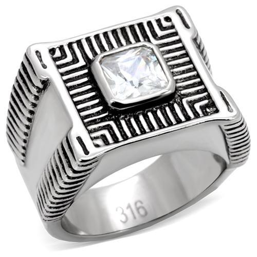 TK123 - High polished (no plating) Stainless Steel Ring with AAA Grade CZ in Clear-0