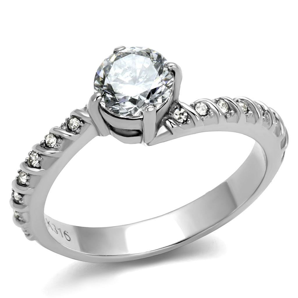 TK3094 - High polished (no plating) Stainless Steel Ring with AAA Grade CZ in Clear-0