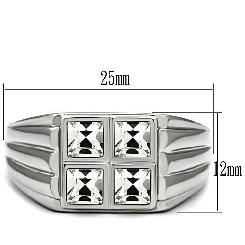 TK488 - High polished (no plating) Stainless Steel Ring with Top Grade Crystal in Clear-1