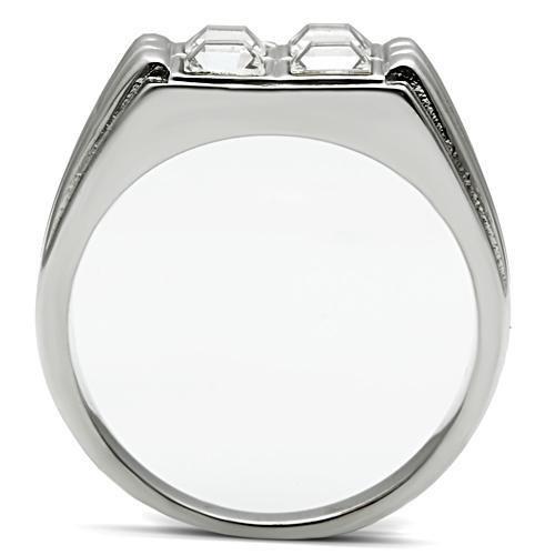 TK488 - High polished (no plating) Stainless Steel Ring with Top Grade Crystal in Clear-2