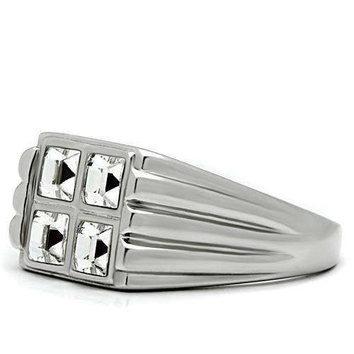TK488 - High polished (no plating) Stainless Steel Ring with Top Grade Crystal in Clear-3