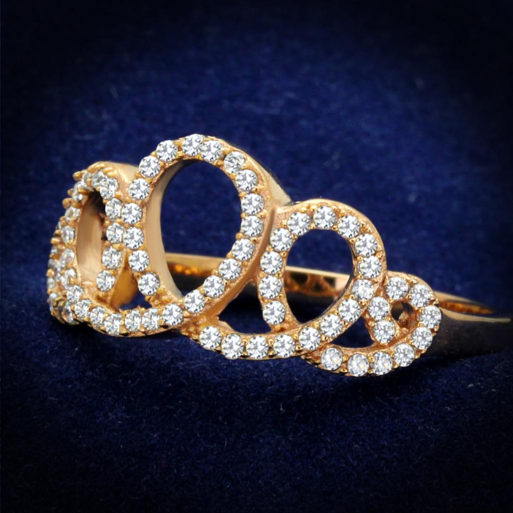 TS279 - Rose Gold 925 Sterling Silver Ring with AAA Grade CZ in Clear-0