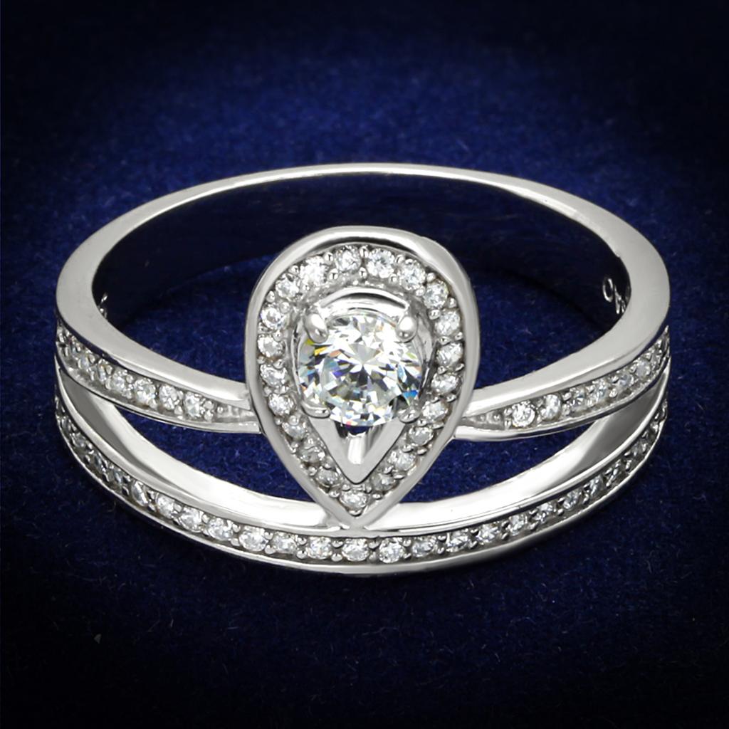 TS476 - Rhodium 925 Sterling Silver Ring with AAA Grade CZ in Clear-0