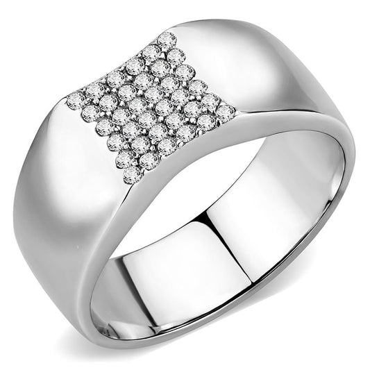 DA345 - No Plating Stainless Steel Ring with AAA Grade CZ  in Clear-0