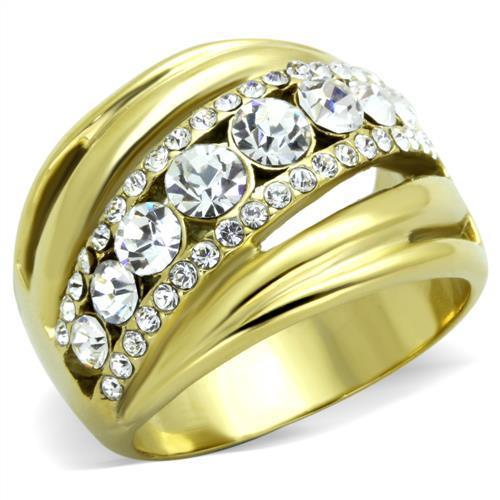 TK1880 - IP Gold(Ion Plating) Stainless Steel Ring with Top Grade Crystal  in Clear-0