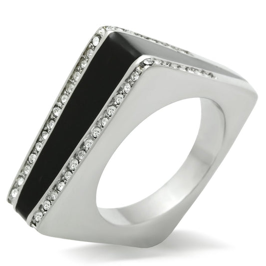 TK232 - High polished (no plating) Stainless Steel Ring with Top Grade Crystal  in Clear-0
