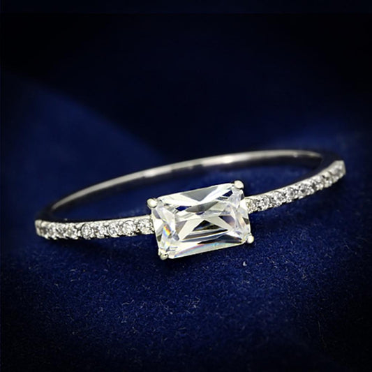 TS082 - Rhodium 925 Sterling Silver Ring with AAA Grade CZ  in Clear-0